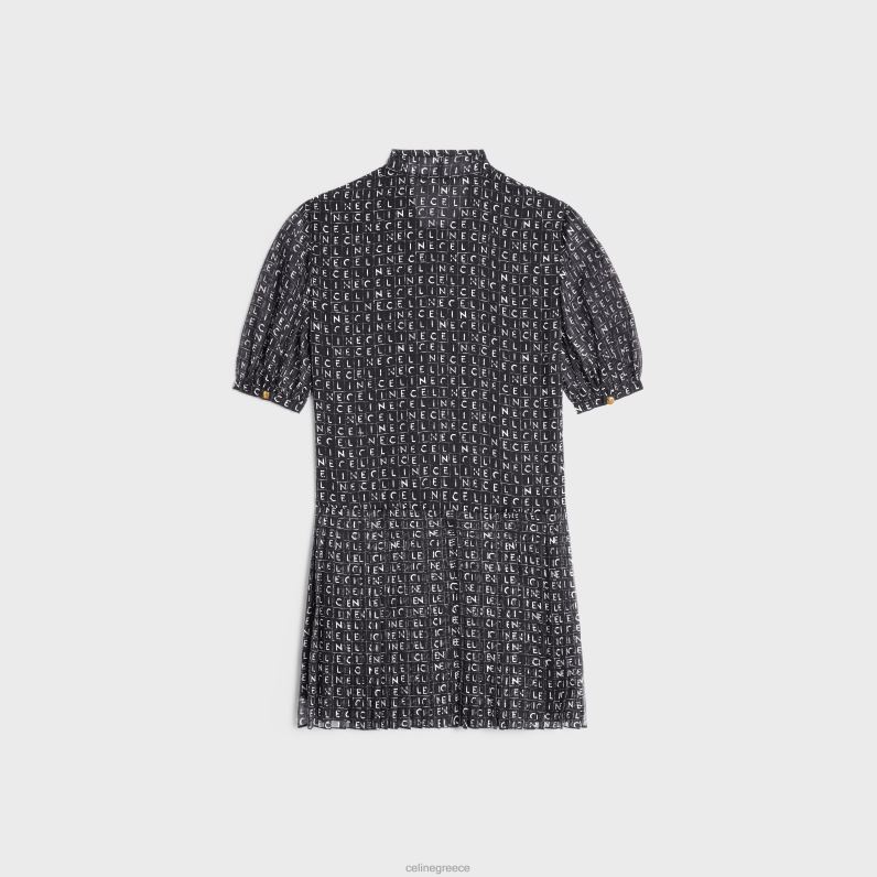 Μίνι φόρεμα lavalliere σε μεταξωτή ζωρζέτ γυναίκες CELINE 640PT790 ενδύματα νουάρ/ιβουάρ