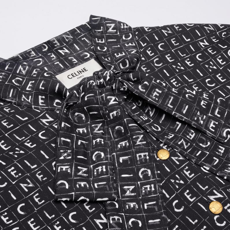 Μίνι φόρεμα lavalliere σε μεταξωτή ζωρζέτ γυναίκες CELINE 640PT790 ενδύματα νουάρ/ιβουάρ