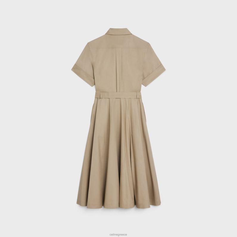 Φόρεμα saharienne από ελαφριά γκαμπαρντίνα γυναίκες CELINE 640PT793 ενδύματα μπεζ