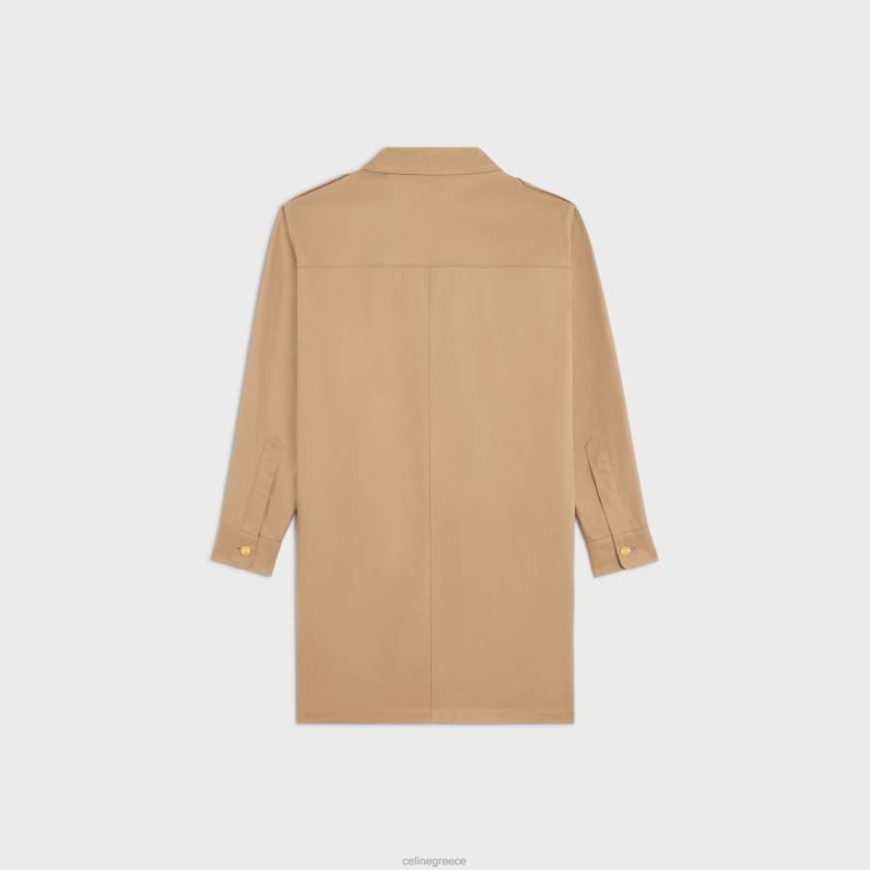 Μίνι φόρεμα saharienne από βαμβακερό λινό γυναίκες CELINE 640PT797 ενδύματα κορδόνι