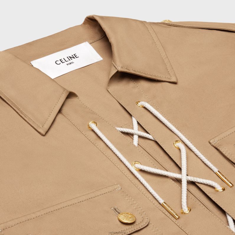 Μίνι φόρεμα saharienne από βαμβακερό λινό γυναίκες CELINE 640PT797 ενδύματα κορδόνι