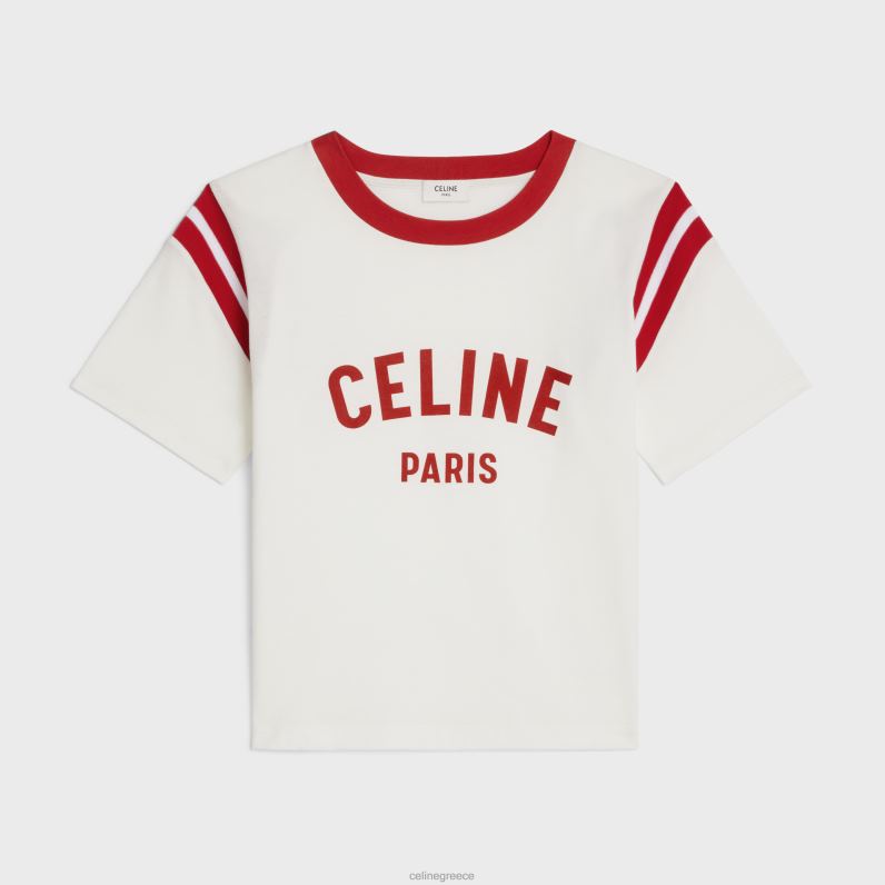 Παρίσι κουτί μπλουζάκι σε βαμβακερή φανέλα γυναίκες CELINE 640PT777 ενδύματα υπόλευκο/βαθύ κόκκινο