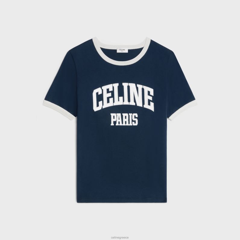 T-shirt paris 70's σε βαμβακερή φανέλα γυναίκες CELINE 640PT675 ενδύματα navy/off white