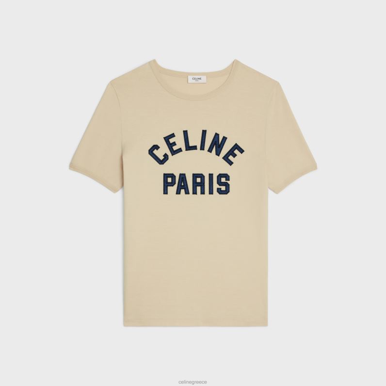 T-shirt paris 70's σε βαμβακερή φανέλα γυναίκες CELINE 640PT676 ενδύματα champagne fonce/navy
