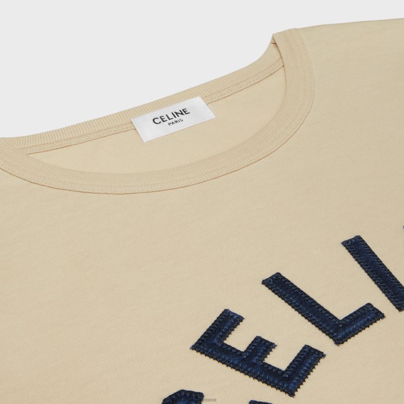 T-shirt paris 70's σε βαμβακερή φανέλα γυναίκες CELINE 640PT676 ενδύματα champagne fonce/navy