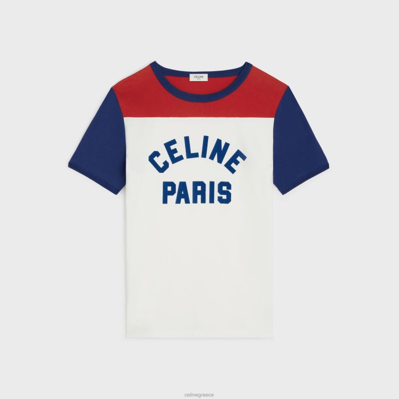 T-shirt paris 70's σε βαμβακερή φανέλα γυναίκες CELINE 640PT774 ενδύματα κατάλευκο/μπλε Βερολίνο/βαθύ