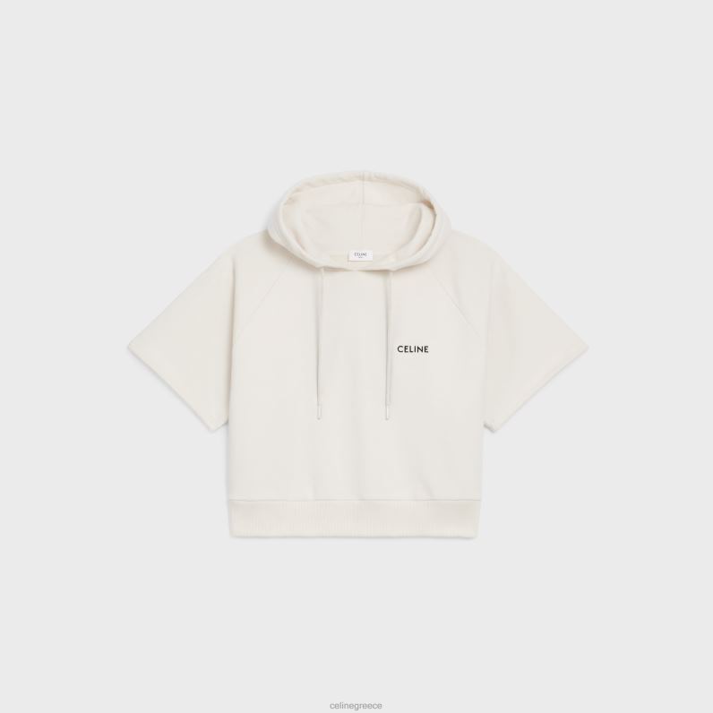 cropped hoodie από βαμβακερό fleece γυναίκες CELINE 640PT783 ενδύματα κρεμ/μαύρο