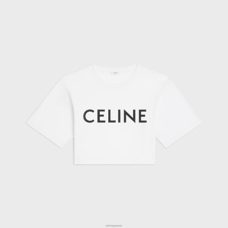 cropped t-shirt σε βαμβακερή φανέλα γυναίκες CELINE 640PT784 ενδύματα εκρού/μαύρο