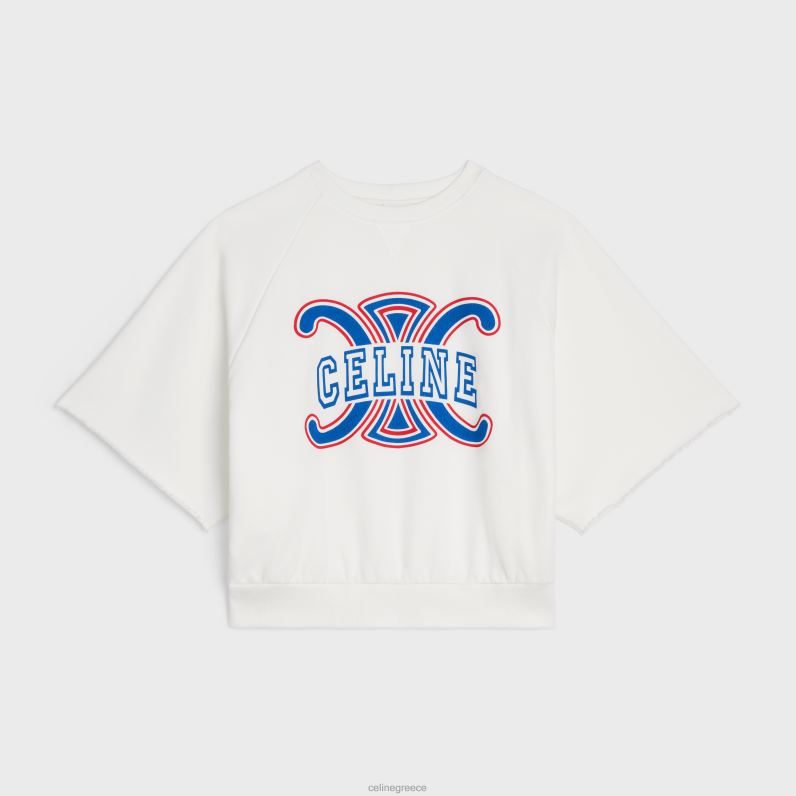 φούτερ triomphe από βαμβακερό φλις γυναίκες CELINE 640PT782 ενδύματα λευκό/κόκκινο/μπλε