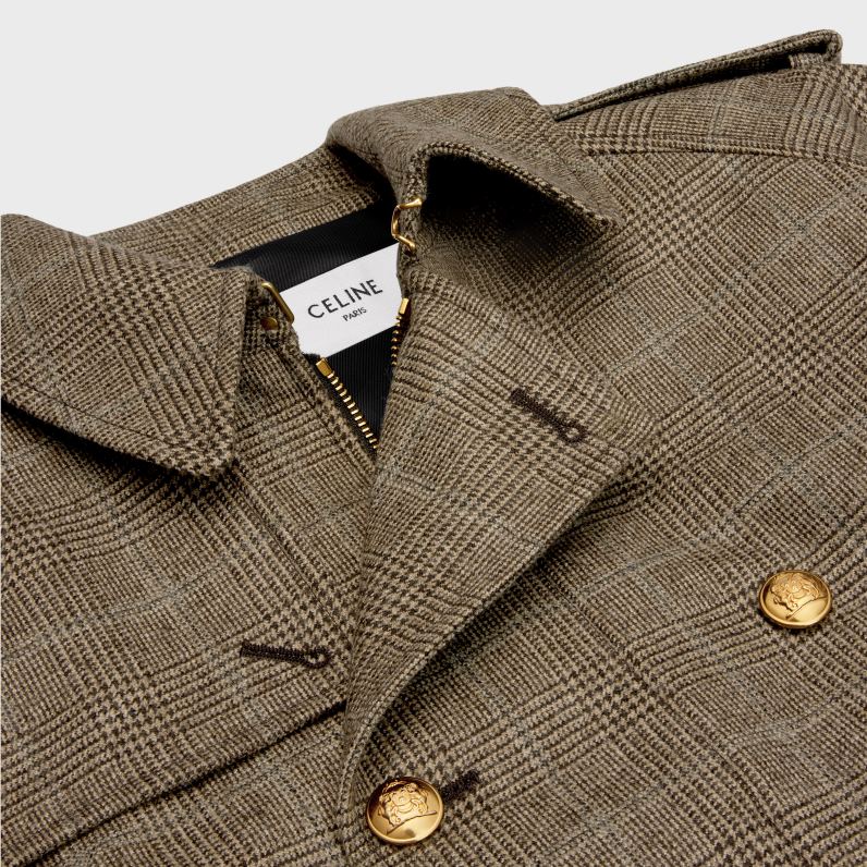 Bomber jacket σε φανέλα Prince of Wales γυναίκες CELINE 640PT693 ενδύματα καμήλα/μπενέ/γκρις