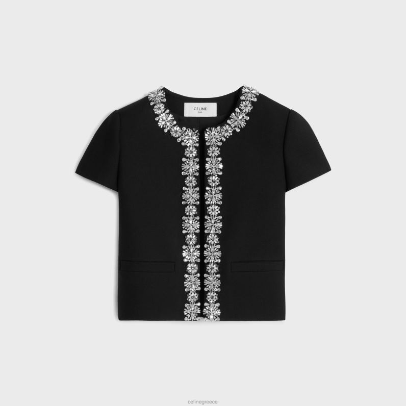 κεντημένο τσέλσι μπουφάν σε διαγώνιο μαλλί γυναίκες CELINE 640PT551 ενδύματα μαύρος