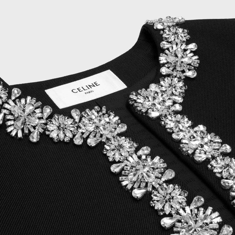 κεντημένο τσέλσι μπουφάν σε διαγώνιο μαλλί γυναίκες CELINE 640PT551 ενδύματα μαύρος