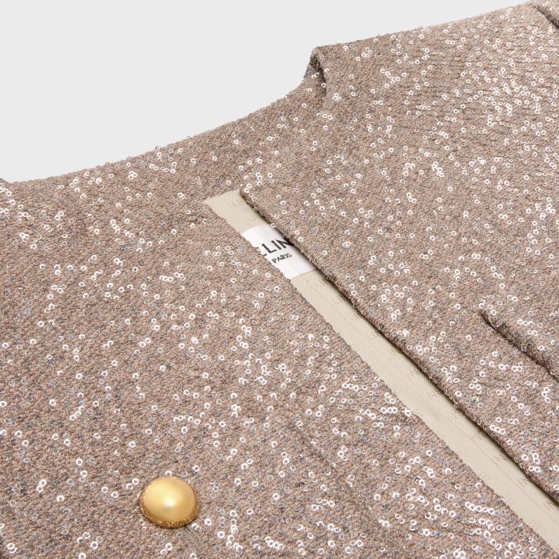 κεντημένο τσέλσι μπουφάν από μαλλί γυναίκες CELINE 640PT553 ενδύματα vieux rose/argent