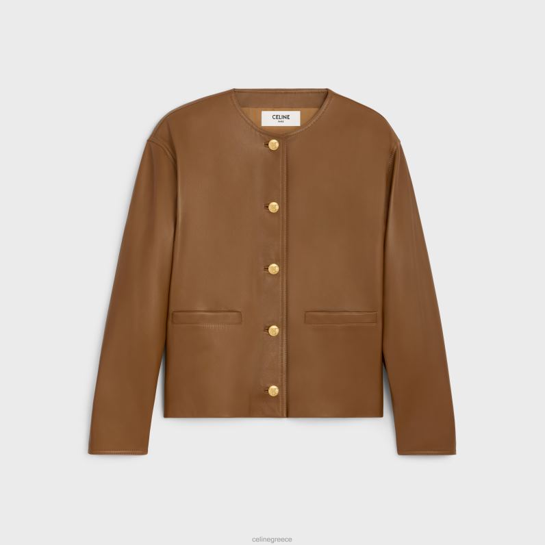 σακάκι με καθαρό γιακά σε απαλό δέρμα αρνιού γυναίκες CELINE 640PT624 ενδύματα μπεζ