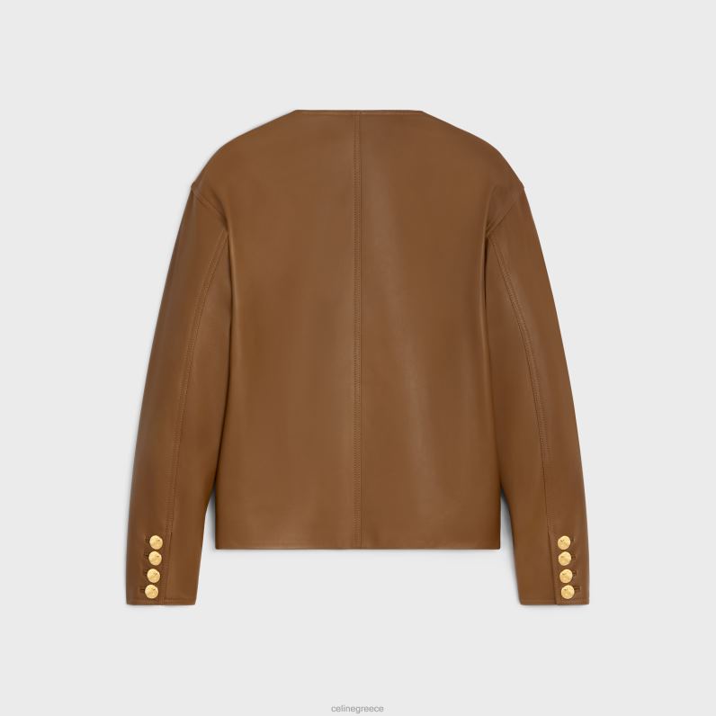 σακάκι με καθαρό γιακά σε απαλό δέρμα αρνιού γυναίκες CELINE 640PT624 ενδύματα μπεζ