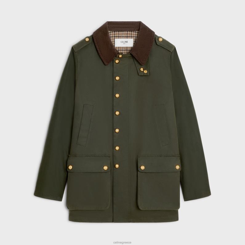κυνηγετικό μπουφάν από κερωμένο ύφασμα γυναίκες CELINE 640PT702 ενδύματα σκούρο κακί
