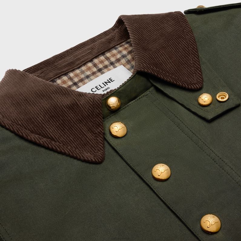 κυνηγετικό μπουφάν από κερωμένο ύφασμα γυναίκες CELINE 640PT702 ενδύματα σκούρο κακί