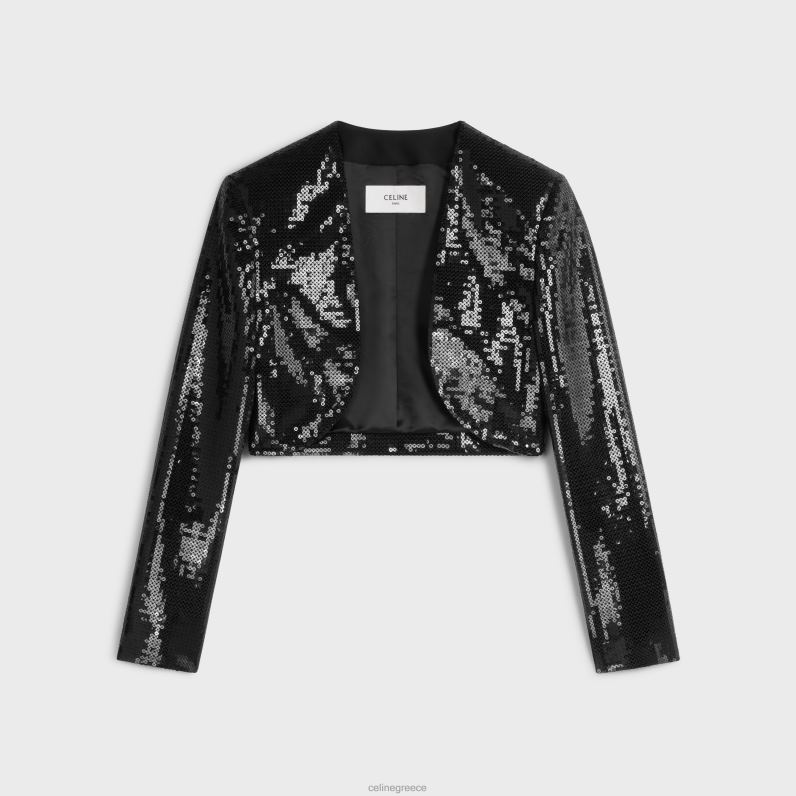 κεντημένο μπολερό σε μάλλινη γαμπαρντίνα γυναίκες CELINE 640PT726 ενδύματα μαύρος