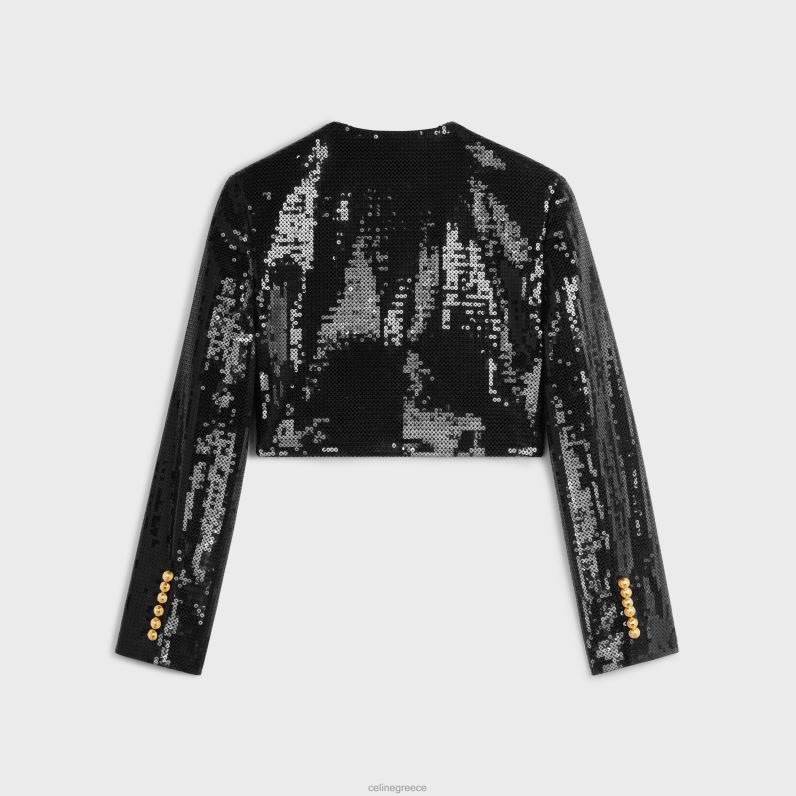 κεντημένο μπολερό σε μάλλινη γαμπαρντίνα γυναίκες CELINE 640PT726 ενδύματα μαύρος