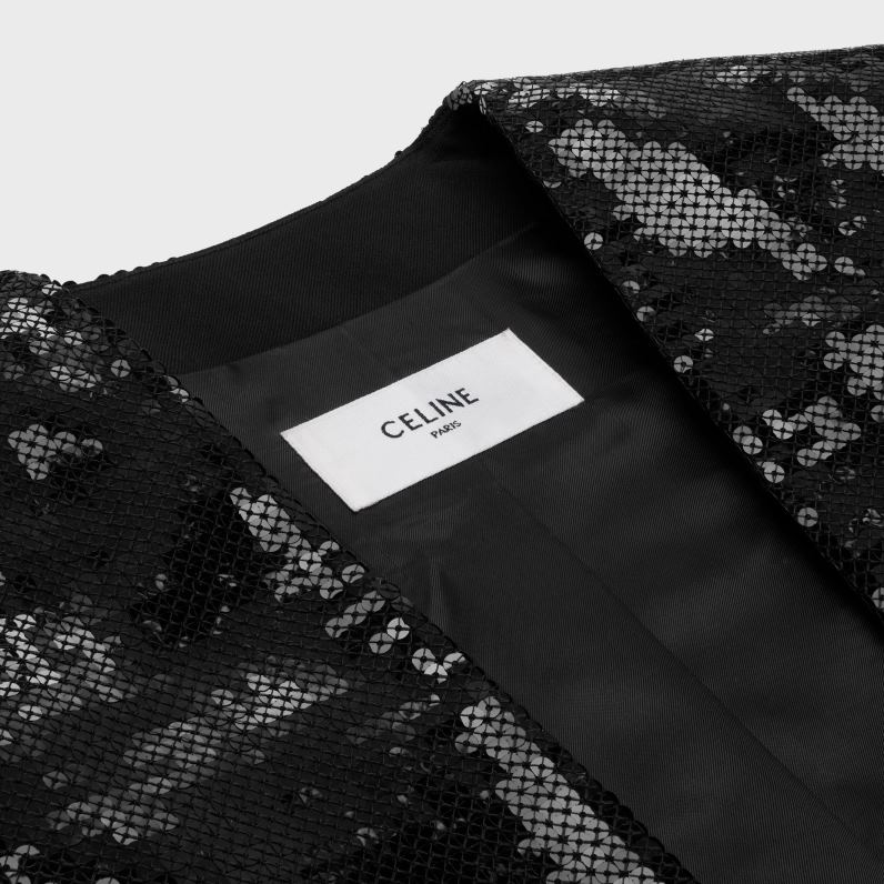 κεντημένο μπολερό σε μάλλινη γαμπαρντίνα γυναίκες CELINE 640PT726 ενδύματα μαύρος