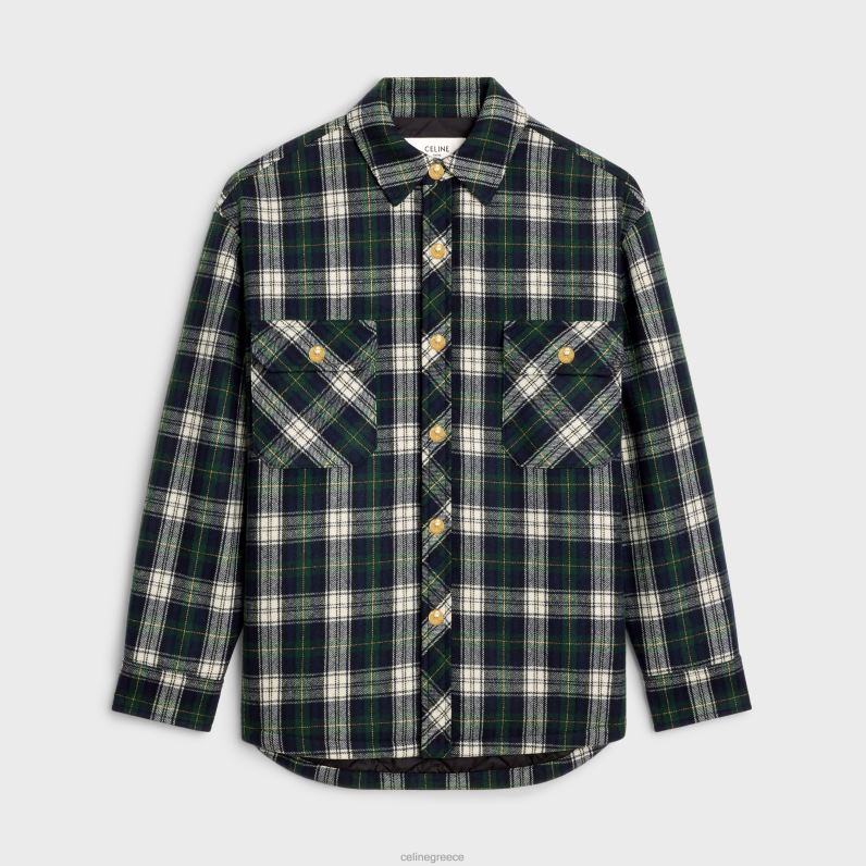 παντελόνι από ταρτάν κασμίρ γυναίκες CELINE 640PT732 ενδύματα ναυτικό/βερτ/εκρού