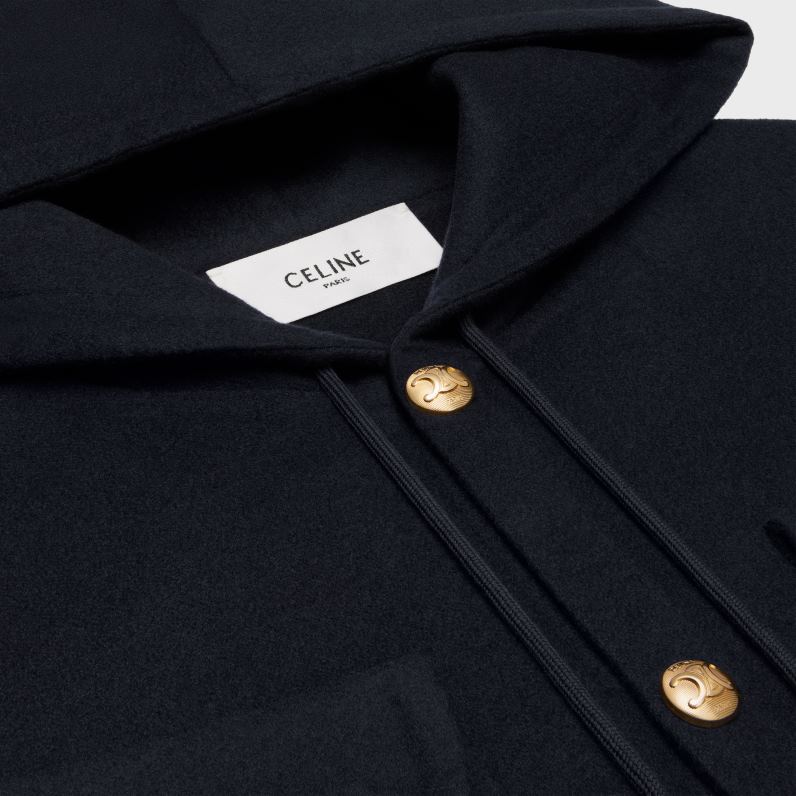 μπουφάν με κουκούλα από κασμίρ διπλής όψης γυναίκες CELINE 640PT746 ενδύματα ΠΟΛΕΜΙΚΟ ΝΑΥΤΙΚΟ