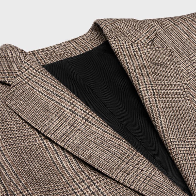 κοντό σακάκι σε μαλλί τσοκ Prince of Wales γυναίκες CELINE 640PT709 ενδύματα μπεζ/μαρόν/νουάρ