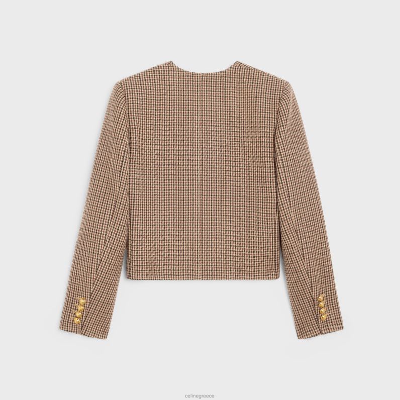 Μπουφάν chelsea από διπλό μαλλί κυνηγό γυναίκες CELINE 640PT692 ενδύματα μπορντό/μπεζ/μαύρο