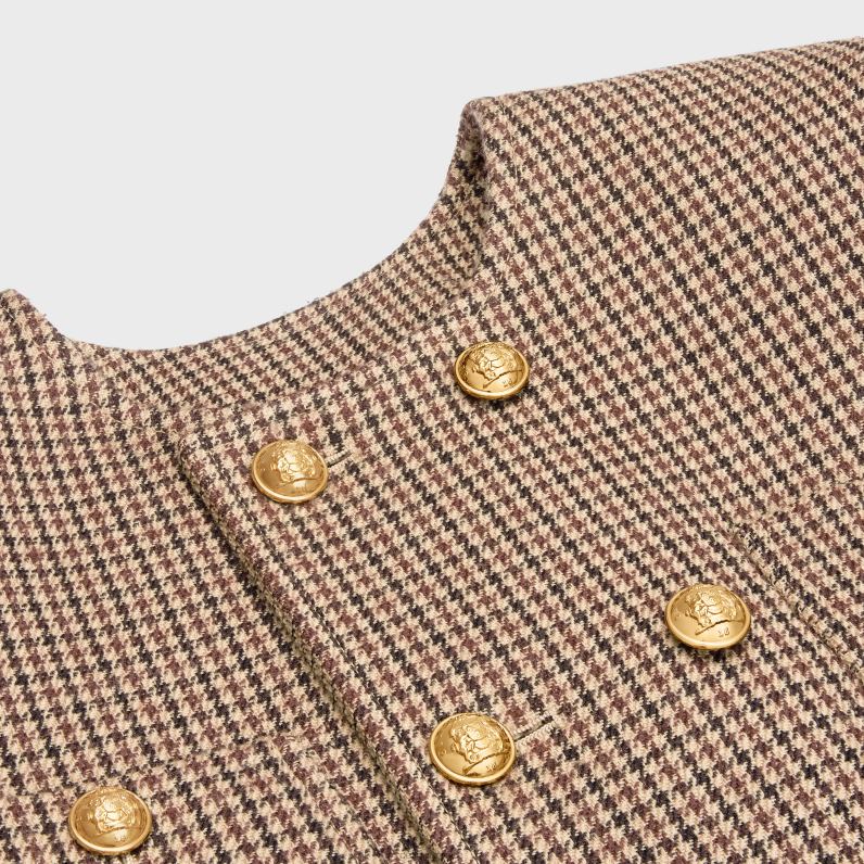 Μπουφάν chelsea από διπλό μαλλί κυνηγό γυναίκες CELINE 640PT692 ενδύματα μπορντό/μπεζ/μαύρο