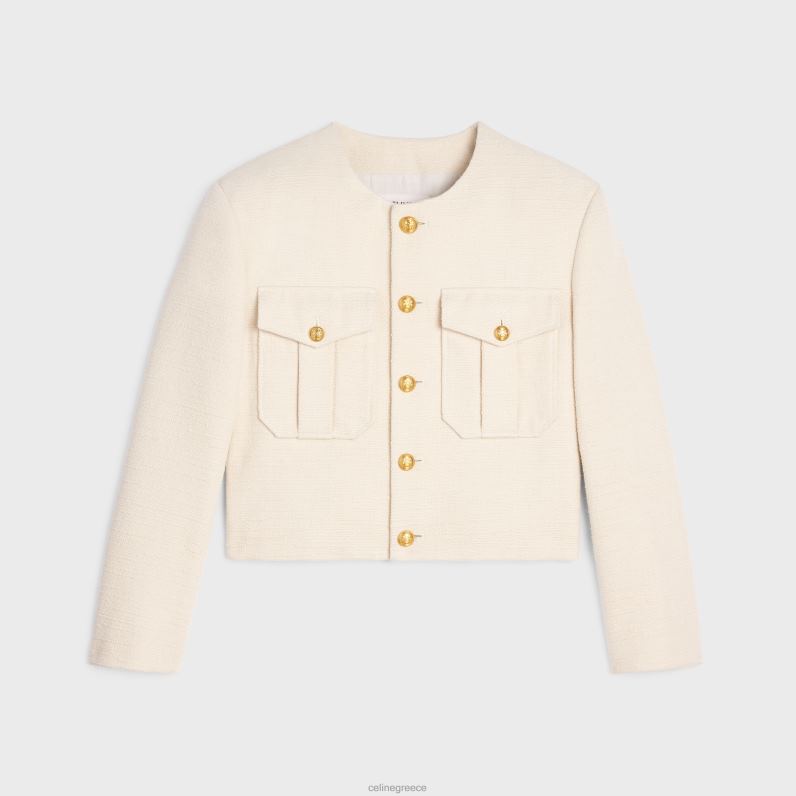 cropped στρατιωτικό σακάκι σε μεταξωτό βιασύνη γυναίκες CELINE 640PT688 ενδύματα βανίλια