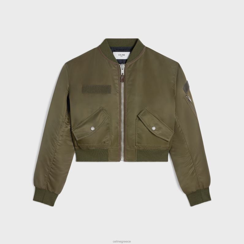 cropped bomber jacket από νάιλον twill γυναίκες CELINE 640PT593 ενδύματα στρατιωτικό πράσινο
