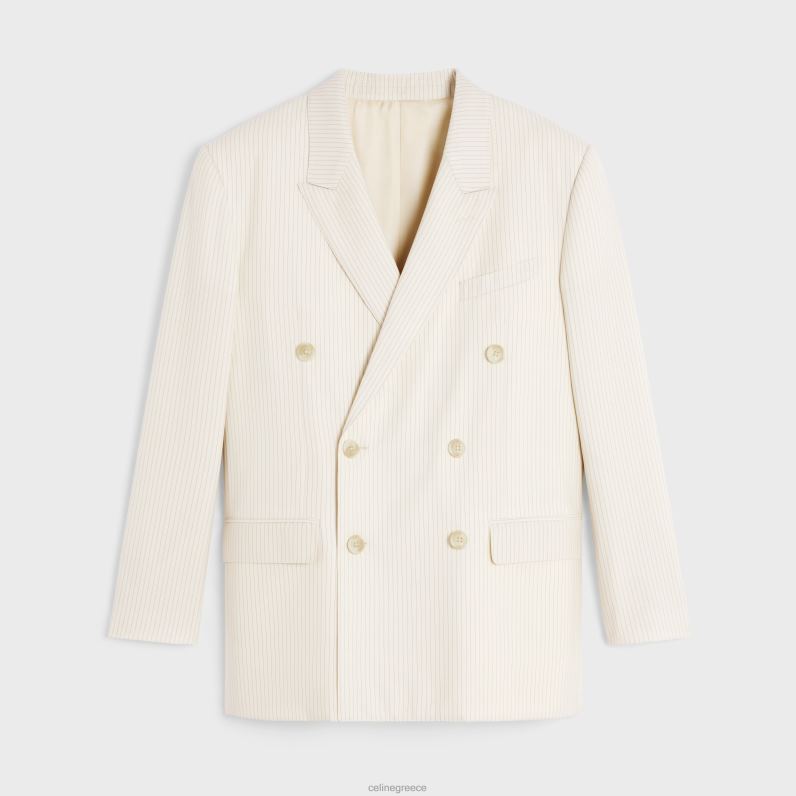 σακάκι jude από ελαφρύ ριγέ μαλλί γυναίκες CELINE 640PT717 ενδύματα ελεφαντοστού/νουάρ