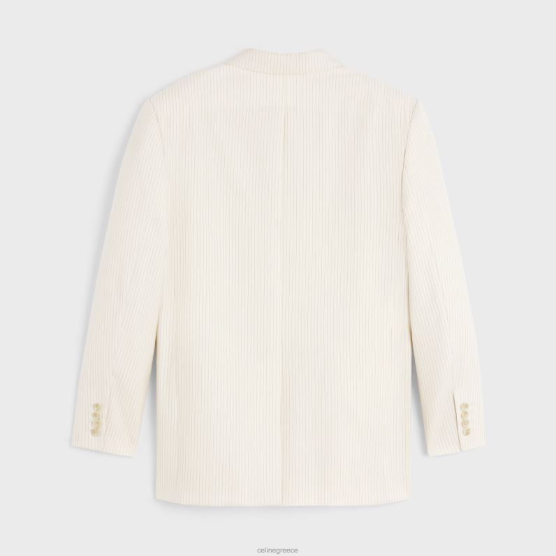 σακάκι jude από ελαφρύ ριγέ μαλλί γυναίκες CELINE 640PT717 ενδύματα ελεφαντοστού/νουάρ