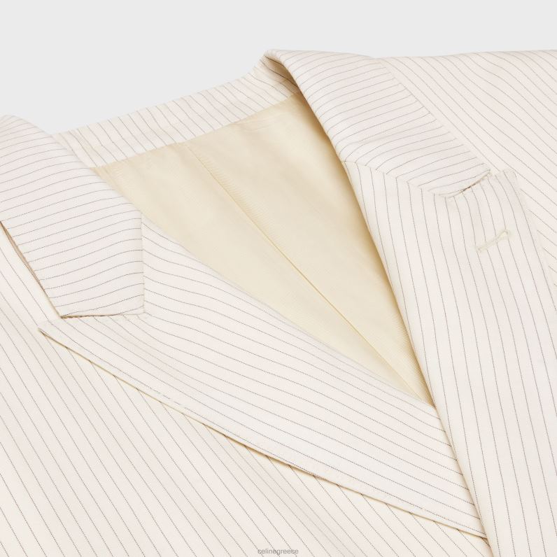 σακάκι jude από ελαφρύ ριγέ μαλλί γυναίκες CELINE 640PT717 ενδύματα ελεφαντοστού/νουάρ