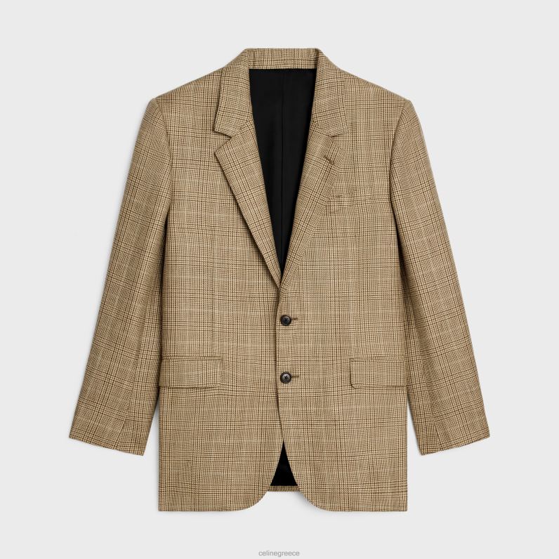 Μπουφάν jude από μαλλί και λινό Prince of Wales γυναίκες CELINE 640PT715 ενδύματα καμήλα/γκρις/μαρρόν