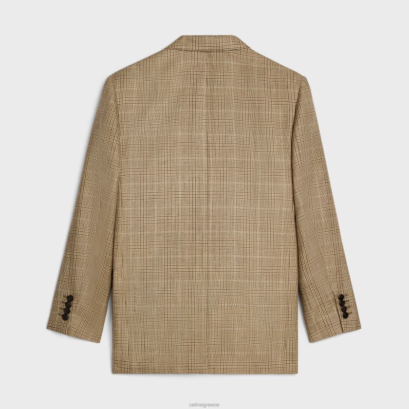 Μπουφάν jude από μαλλί και λινό Prince of Wales γυναίκες CELINE 640PT715 ενδύματα καμήλα/γκρις/μαρρόν