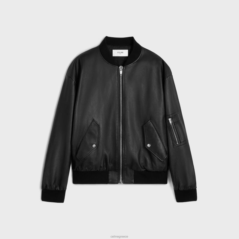 oversized bomber jacket από δέρμα μοσχαριού γυναίκες CELINE 640PT560 ενδύματα μαύρος