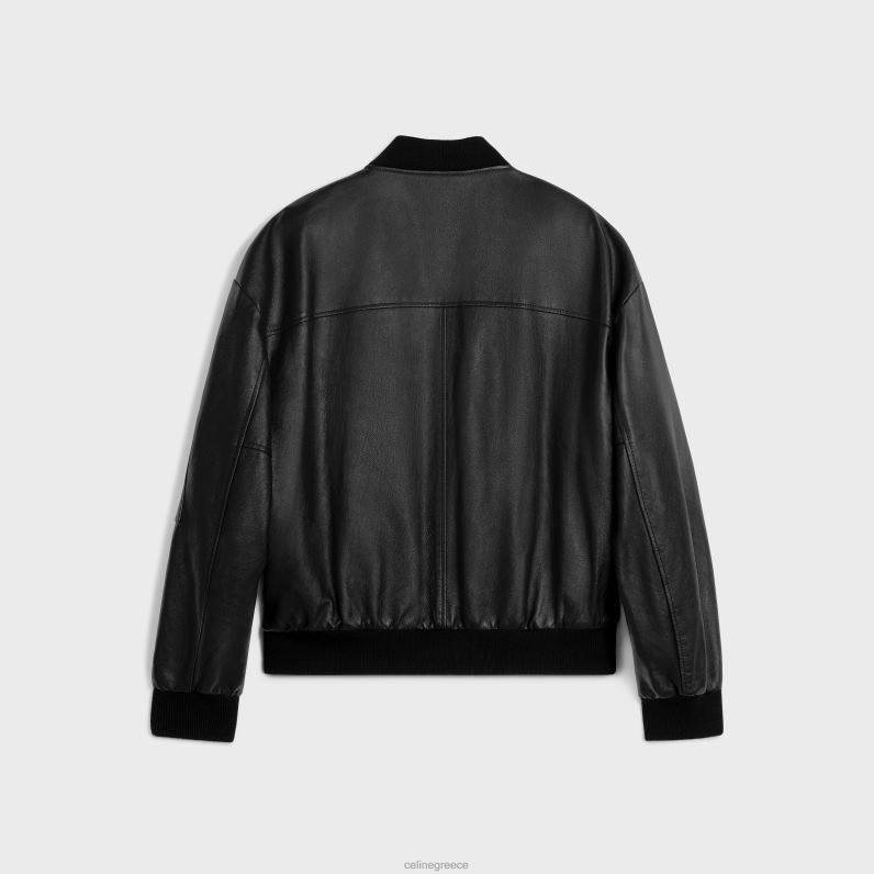 oversized bomber jacket από δέρμα μοσχαριού γυναίκες CELINE 640PT560 ενδύματα μαύρος
