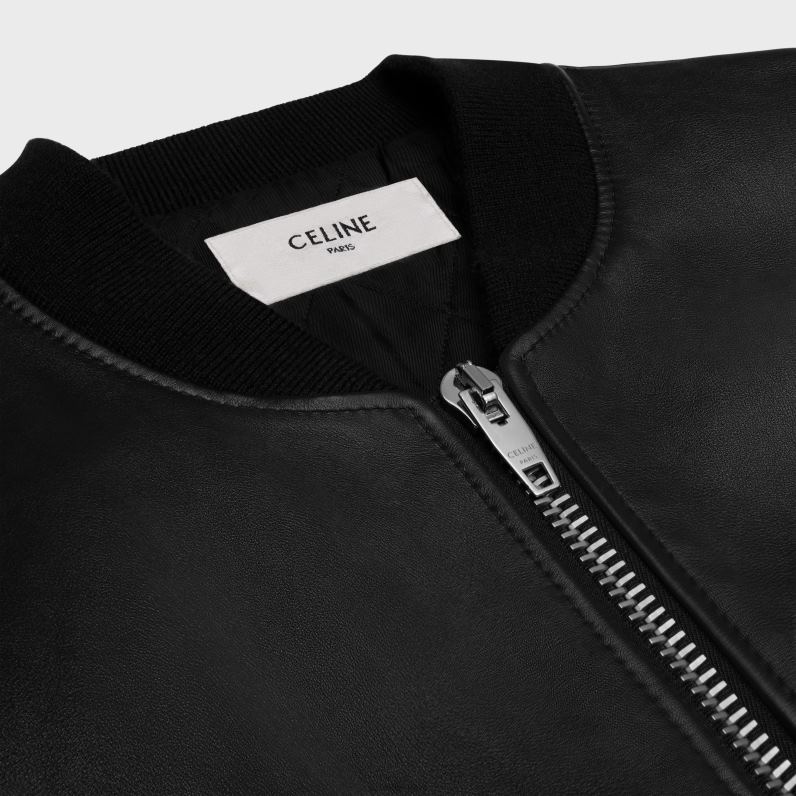 oversized bomber jacket από δέρμα μοσχαριού γυναίκες CELINE 640PT560 ενδύματα μαύρος