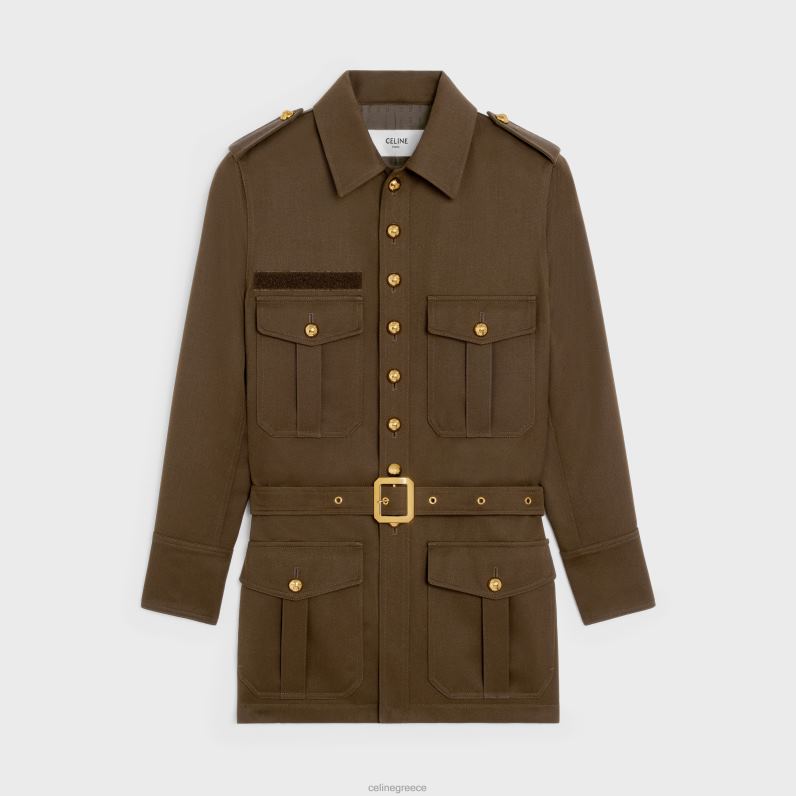 Μπουφάν saharienne σε διαγώνιο μαλλί γυναίκες CELINE 640PT698 ενδύματα στρατιωτικό καφέ