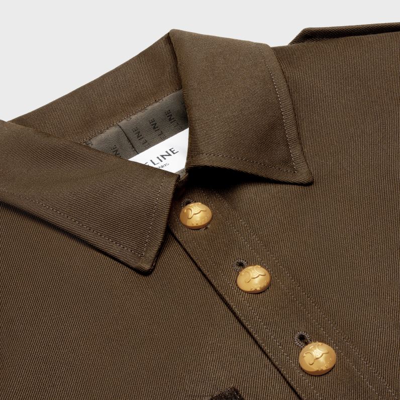 Μπουφάν saharienne σε διαγώνιο μαλλί γυναίκες CELINE 640PT698 ενδύματα στρατιωτικό καφέ