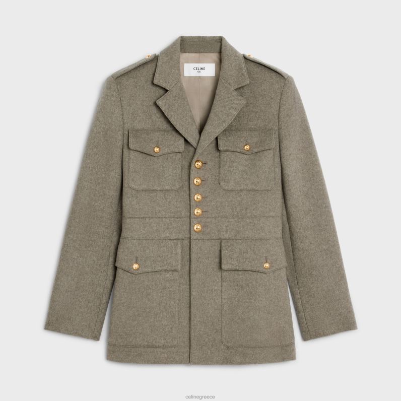 Μπουφάν saharienne σε διαγώνιο κασμίρ γυναίκες CELINE 640PT699 ενδύματα μπεζ γκρι