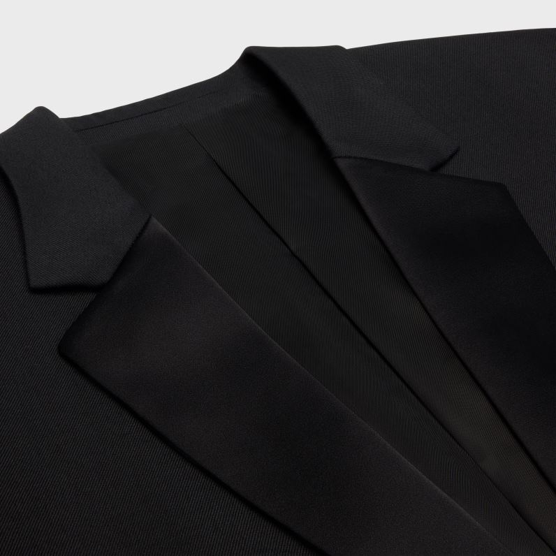 σακάκι tommy tux από μάλλινη γκαμπαρντίνα γυναίκες CELINE 640PT571 ενδύματα εξαιρετικά μαύρο