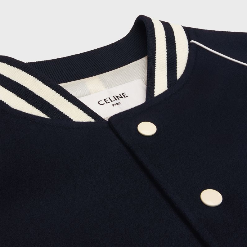 λούτρινο τζάκετ triomphe από μάλλινο ύφασμα γυναίκες CELINE 640PT665 ενδύματα ΠΟΛΕΜΙΚΟ ΝΑΥΤΙΚΟ