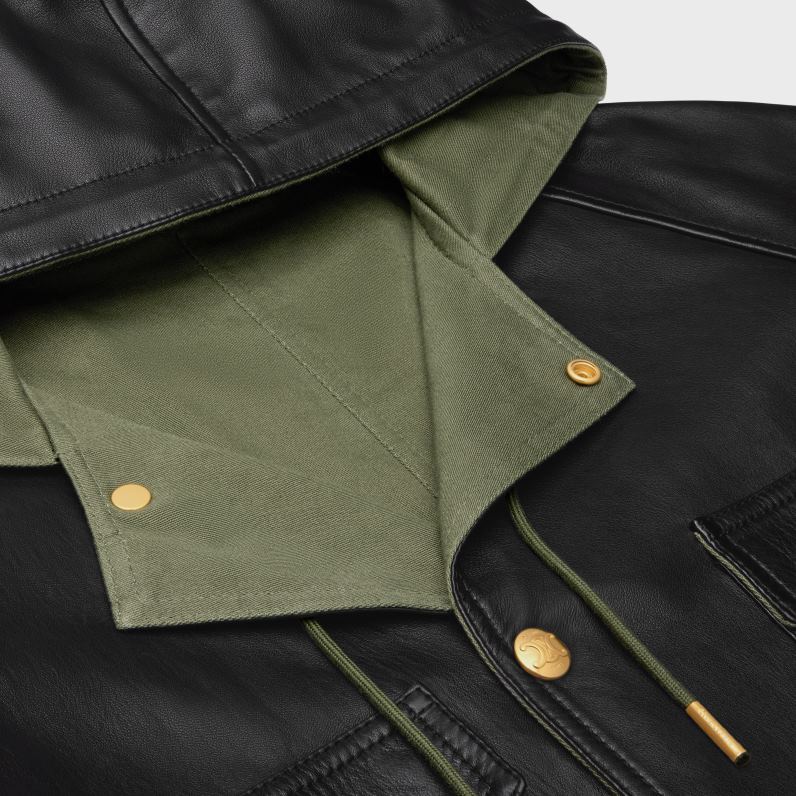 υπερμεγέθη παρκά σε δέρμα αρνιού γυναίκες CELINE 640PT623 ενδύματα μαύρο/χακί