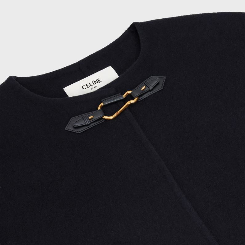 παλτό με καθαρό γιακά από κασμίρ διπλής όψης γυναίκες CELINE 640PT743 ενδύματα μαύρος