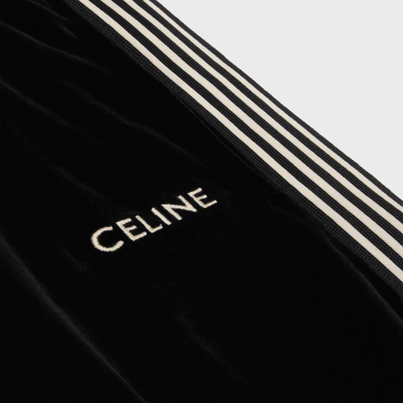 παντελόνι αθλητικής φόρμας σε βελούδινη φανέλα γυναίκες CELINE 640PT601 ενδύματα μαύρο άσπρο