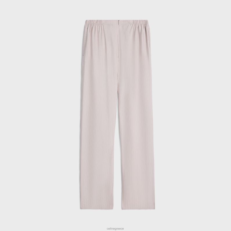 παντελόνι πιτζάμα σε ριγέ μετάξι γυναίκες CELINE 640PT682 ενδύματα τριαντάφυλλο clair/craie