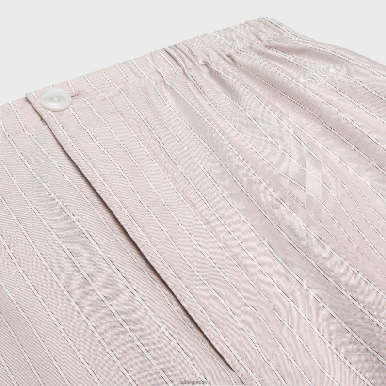 παντελόνι πιτζάμα σε ριγέ μετάξι γυναίκες CELINE 640PT682 ενδύματα τριαντάφυλλο clair/craie