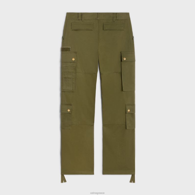 παντελόνι cargo από βαμβακερό λινό γυναίκες CELINE 640PT650 ενδύματα kaki militaire